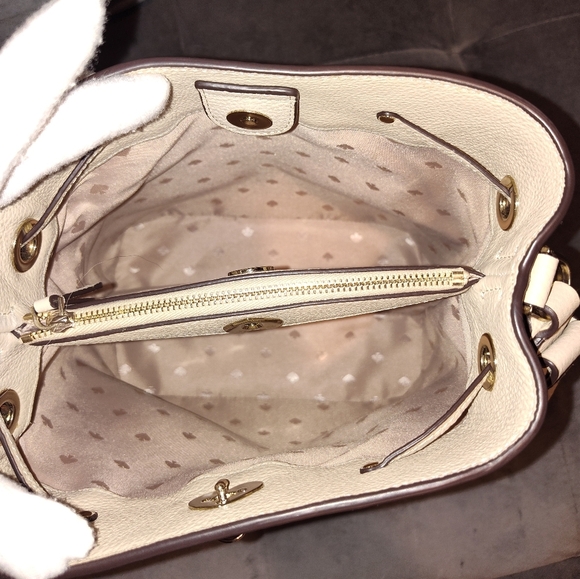 KATE SPADE MARTI MIXED DRAW-STRING BUCKET BAG BLUSH LEATHER & PLUSH FAUX FUR EUC - Picture 9 of 13